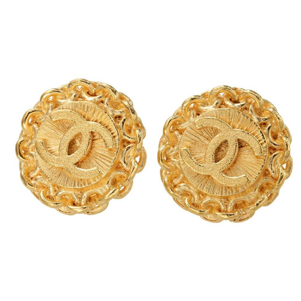 CHANEL Authentic Gold Logo Earrings - Picture 1 of 6